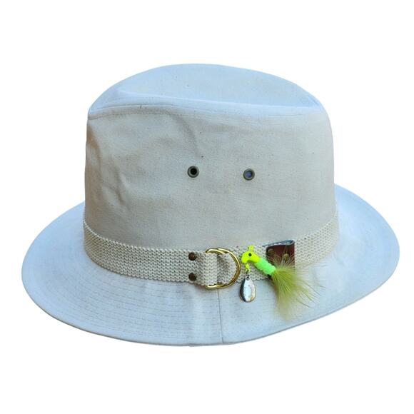 Vintage Bee Hats Canvas Safari Fedora w/ Fishing Lure | Made in USA | S main image 6